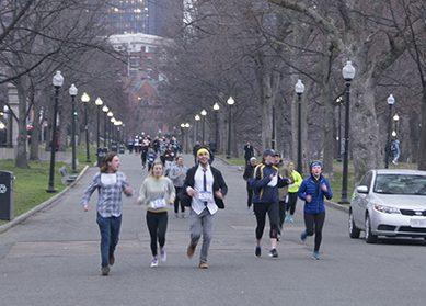 Participants run in the “Half Half Half Half Half Marathon” on April 12. The annual event aimed to raise money for student writing and publishing in Boston. PHOTO BY MADHAV KOHLI/DAILY FREE PRESS STAFF
