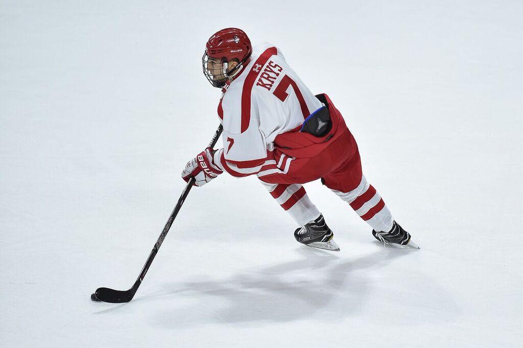Sophomore defenseman Chad Krys scored BU's first goal on the power play against UConn Friday night. PHOTO BY MADDIE MALHOTRA/ DAILY FREE PRESS STAFF