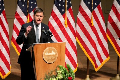 Boston Mayor Martin Walsh announced a new online tool, Vision Zero Boston Transportation Safety Concerns Map, which streamlines the ability to report locations where MassDOT riders feel unsafe. PHOTO ABIGAIL FREEMAN/DFP FILE PHOTO