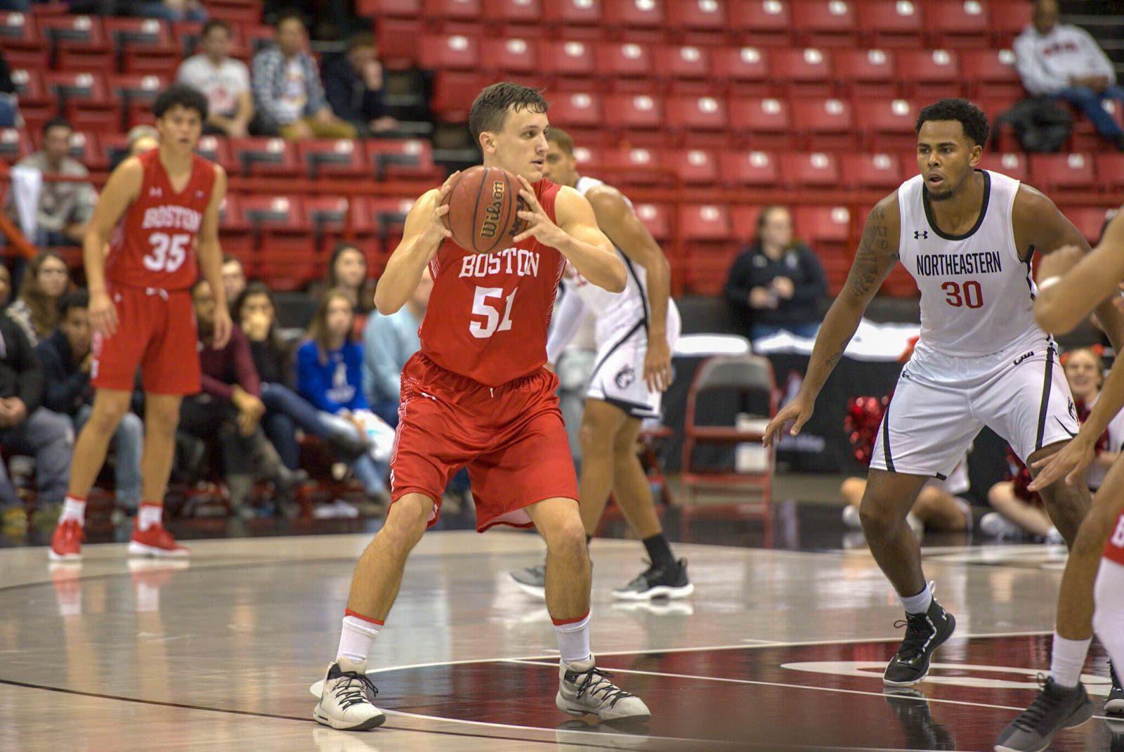 Junior forward Max Mahoney in a Nov. 6 game against Northeastern University. Mahoney scored 10 points in the first half in a 80-62 loss to Eastern Michigan University. MAISIE MANSFIELD-GREENWALD/ DAILY FREE PRESS STAFF