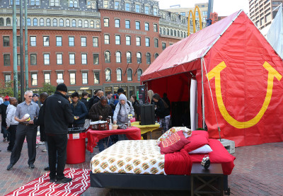 McDonald’s hosted a pajama party at City Hall Plaza to promote the new “All Day Breakfast” menu. PHOTO BY KELSEY CRONIN/DAILY FREE PRESS STAFF