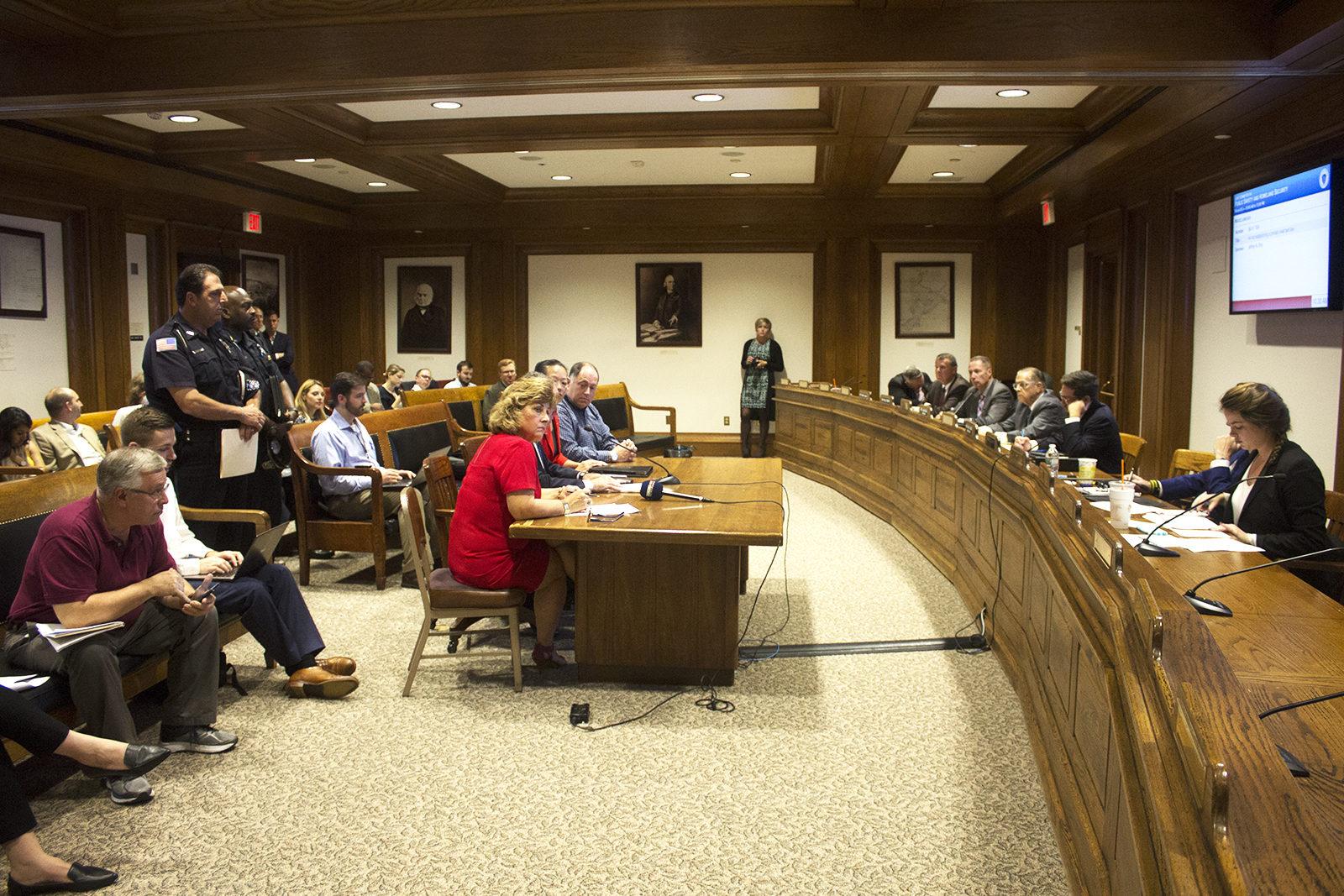 The Massachusetts legislature's Joint Committee on Public Safety and Homeland Security hears two bills Tuesday morning on the deployment of military-style equipment. PHOTO BY VIVIAN MYRON/ DAILY FREE PRESS STAFF