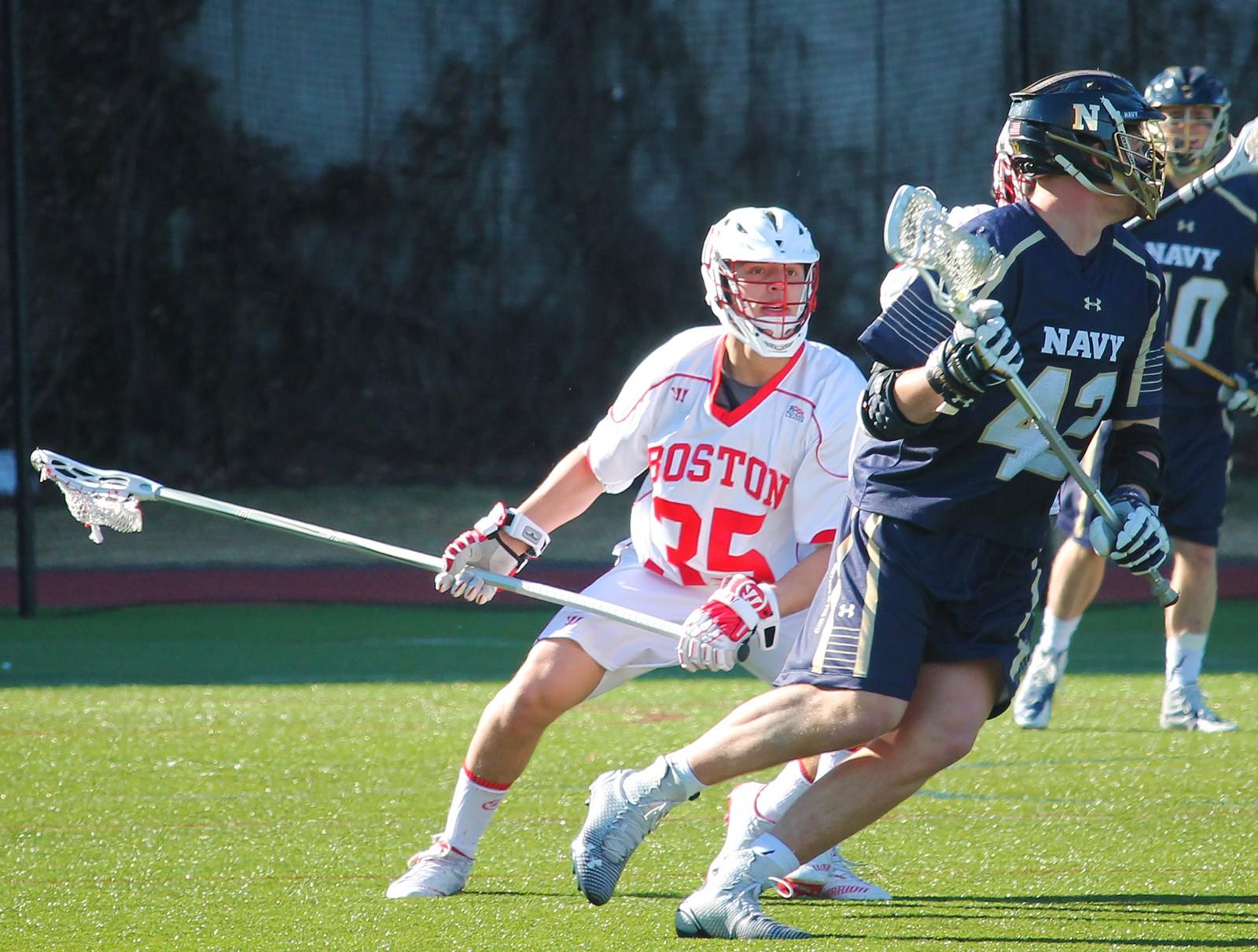 Calisto has stepped into a dominant role this year, often shutting down the other team's best attackman. PHOTO BY AMANDA LUCIDI/DAILY FREE PRESS STAFF