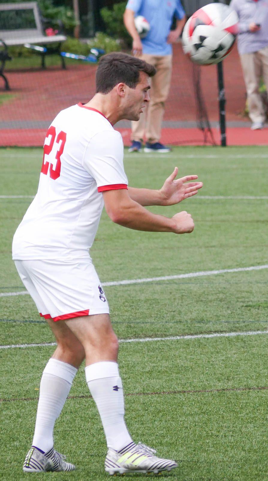 Senior defender David Riccio in a Sept. 22 match against American University. Riccio and the Terriers will look to pick up another win Saturday in the match against Lafayette College. FELIX PHILLIPS/ DAILY FREE PRESS STAFF