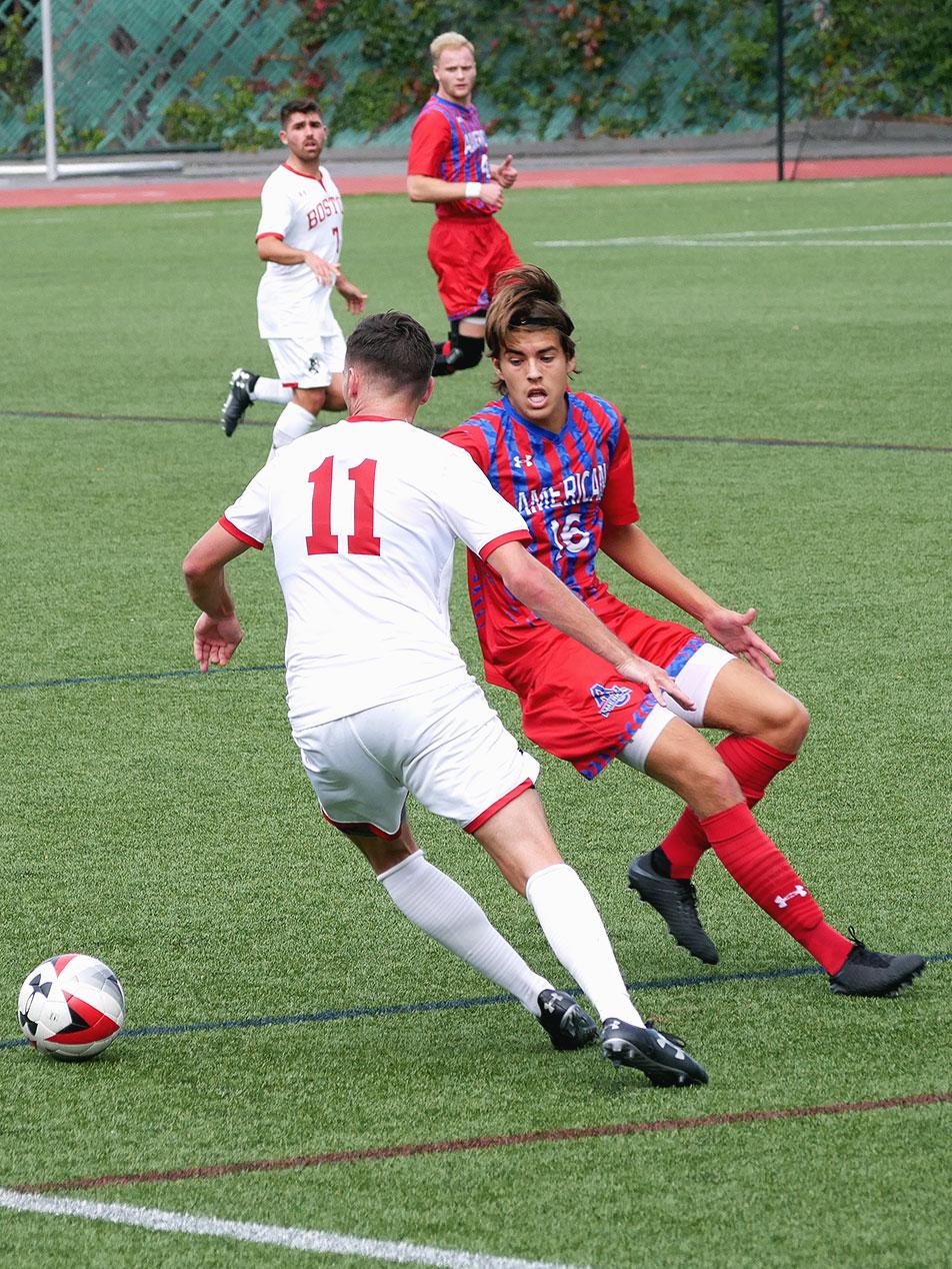 Freshman midfielder Kari Petursson in a match Saturday against American University. He scored the lone goal as the Terriers fell to Brown University 2-1 Tuesday night. PHOTO BY FELIX PHILLIPS/ DAILY FREE PRESS STAFF