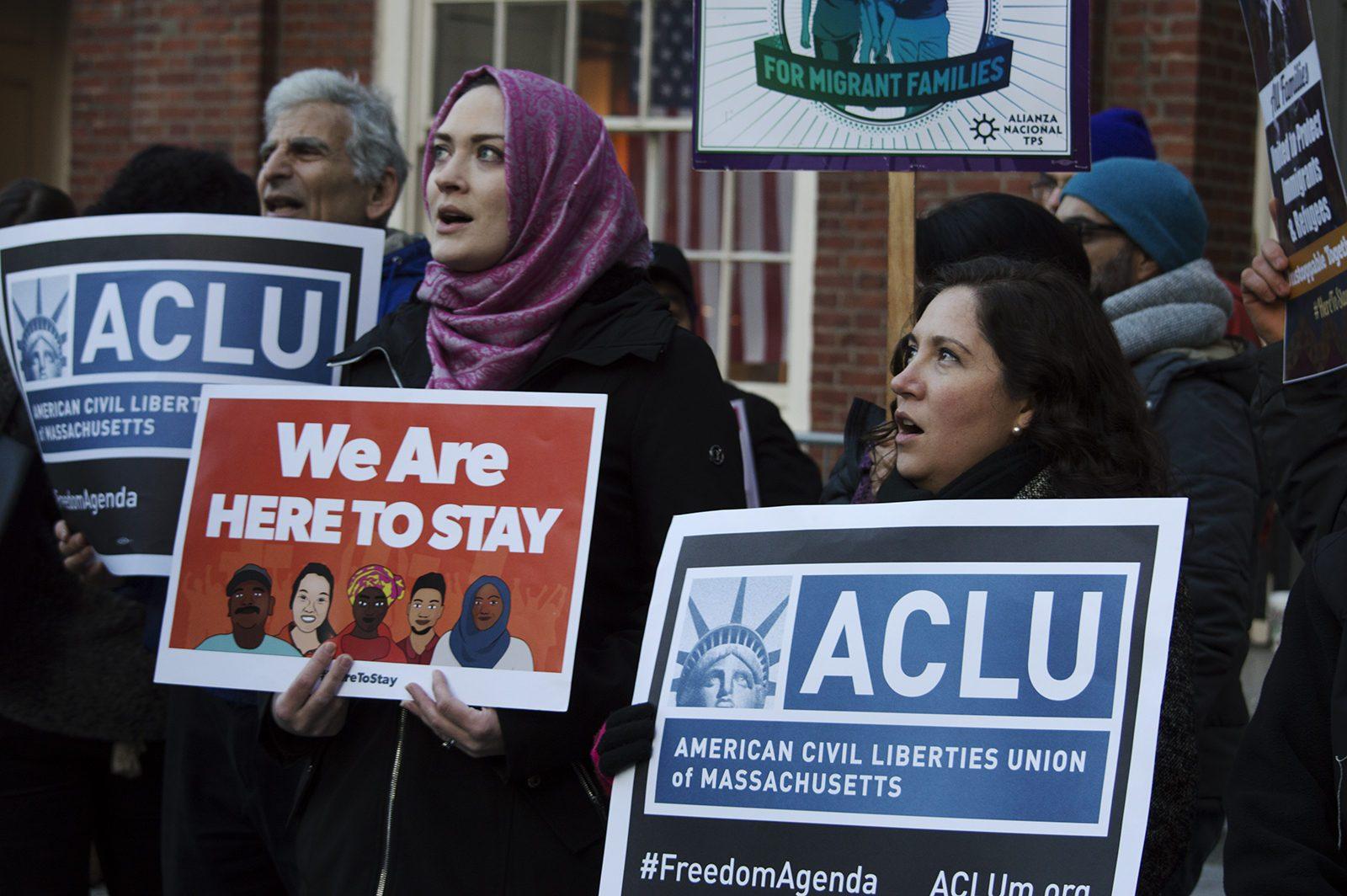 Protestors speak out during the Boston National Day of Action at Faneuil Hall Marketplace in December 2017. Boston’s large immigrant populations are likely to be affected by President Donald Trump’s recent announcement regarding the status of immigrants who participated in public assistance programs. PHOTO BY VIGUNTHAAN THARMARAJAH/ DFP FILE PHOTO