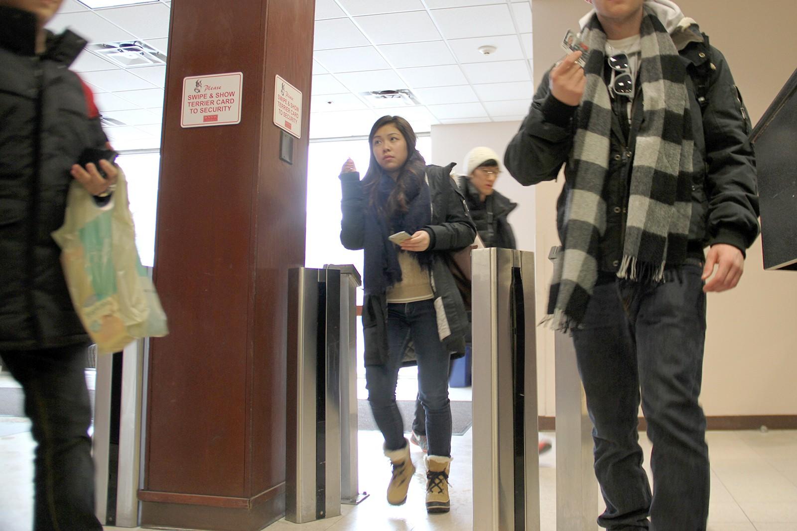 Many students have responded to the survey detailing negative encounters with security guards when entering their dorm building. SARAH SILBIGER/DAILY FREE PRESS STAFF