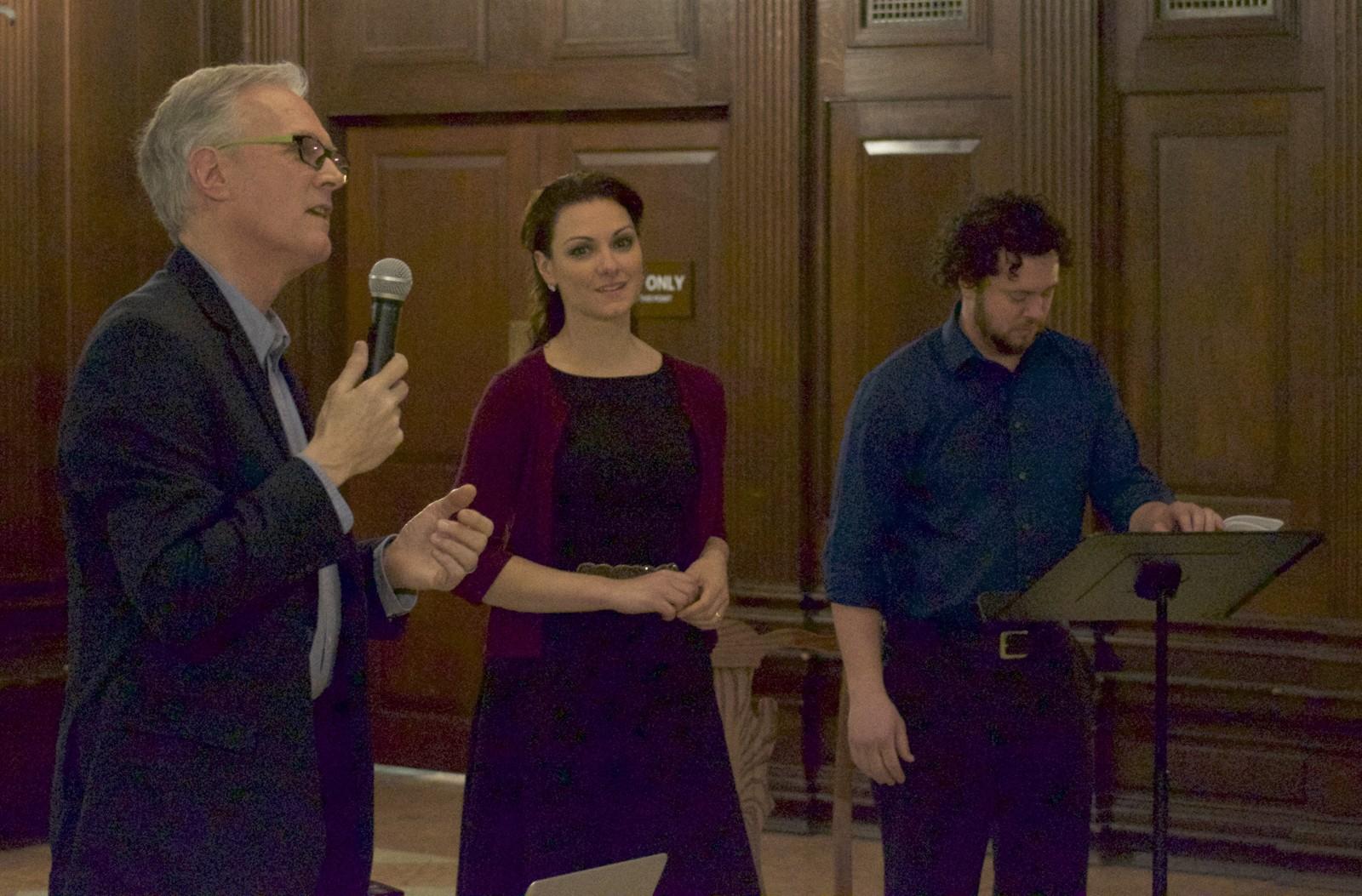 Conductor David Angus speaks about the opera “Werther” at the Boston Public Library’s “Opera Night at the BPL: The Bittersweet Romance of Werther: An Evening with David Angus” Thursday night. PHOTO BY ELLEN CLOUSE/DAILY FREE PRESS STAFF