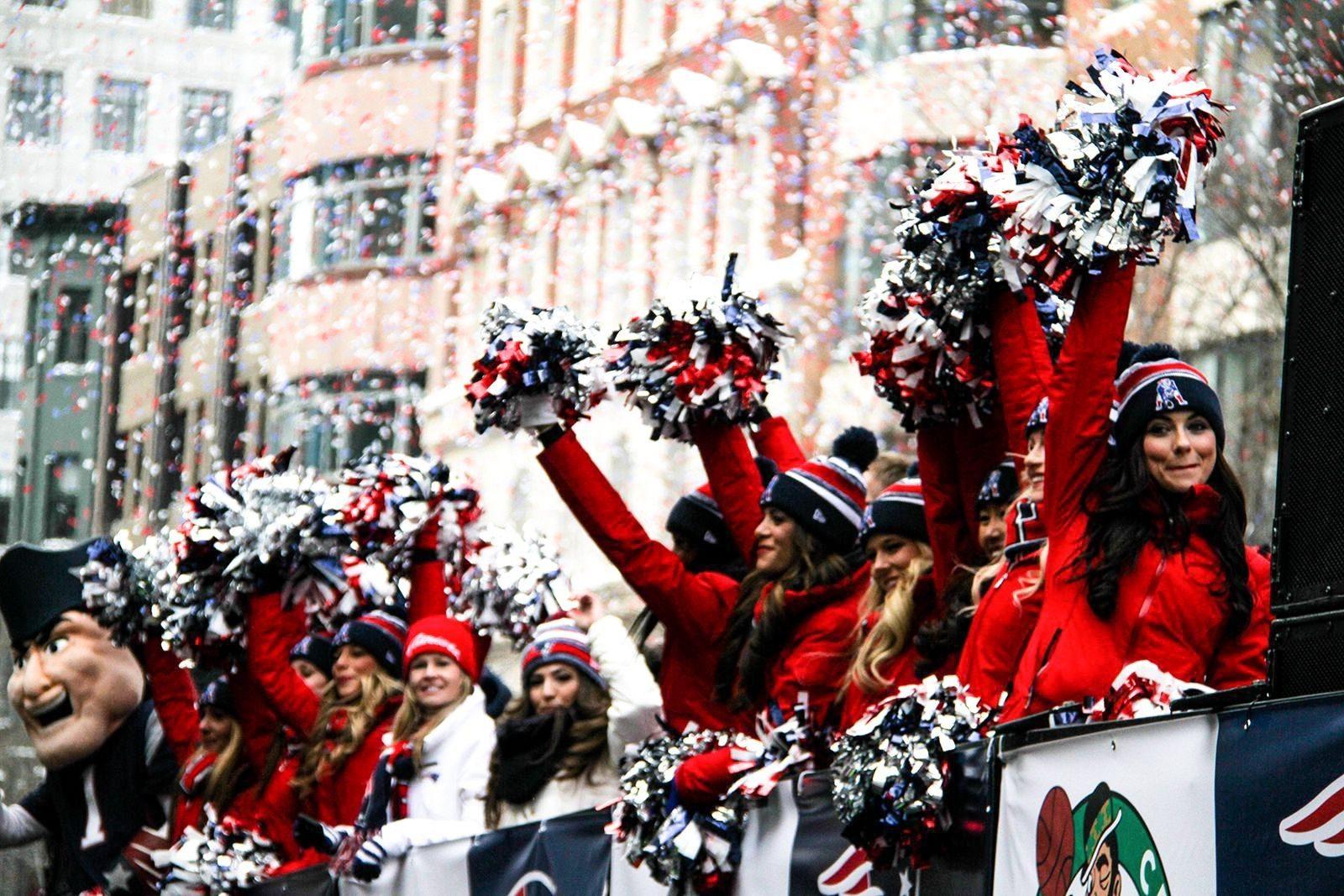 New England Patriots cheerleaders at a celebration in 2015. Boston Police Commissioner William Gross sent out a letter to college students in the city with expectations for their behavior during Super Bowl festivities this coming Sunday. PHOTO BY ALEXANDRA WIMLEY/ DFP FILE