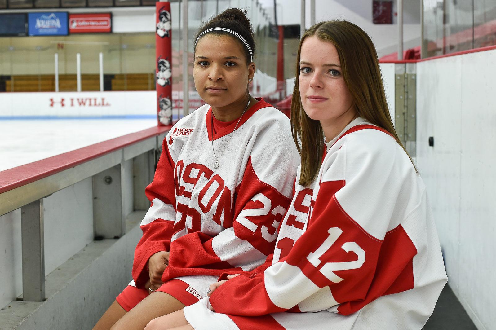 Rodgers and Bach reflect on their careers with the Terriers. PHOTO BY MADDIE MALHOTRA/ DAILY FREE PRESS STAFF