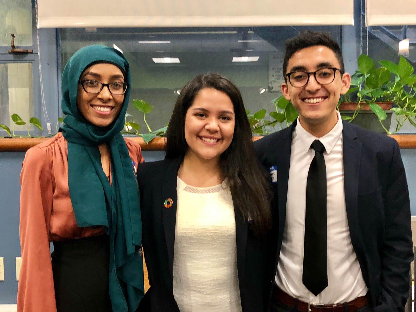 From left to right: Khadija Noor, external relations director, Yasmin Morais, executive director, and Albert Jimenez, content/communications director created an app, RefEd, to educate refugee children in secondary school. PHOTO COURTESY OF ALBERT JIMENEZ