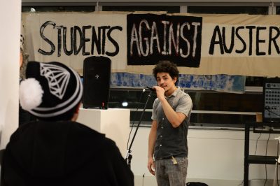 A student-produced art show, "Resistance Culture," responds to the presidential election and current political climate. PHOTO BY VIGUNTHAAN THARMARAJAH/ DAILY FREE PRESS STAFF