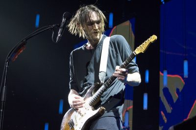 Josh Klinghoffer, lead guitarist of the Red Hot Chili Peppers, rocks out Tuesday night at TD Garden. PHOTO BY VIGUNTHAAN THARMARAJAH/ DAILY FREE PRESS STAFF