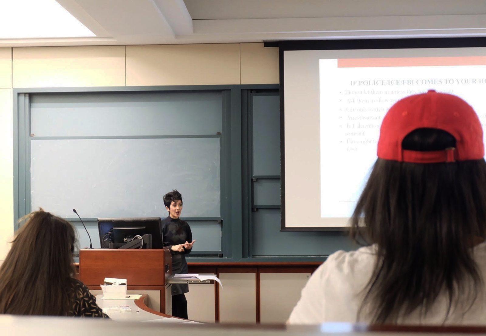 American Civil Liberties Union representatives host a training session at the Questrom School of Business Thursday night to educate citizens on individual rights during police encounters and protests. PHOTO BY KECHENG LIU/ DAILY FREE PRESS CONTRIBUTOR