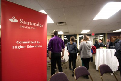 Recipients of microgrants from the Santander Universities program meet in the Howard Thurman Center Wednesday evening to share their progress on grant-funded projects. PHOTO BY NICKI GITTER/DAILY FREE PRESS STAFF