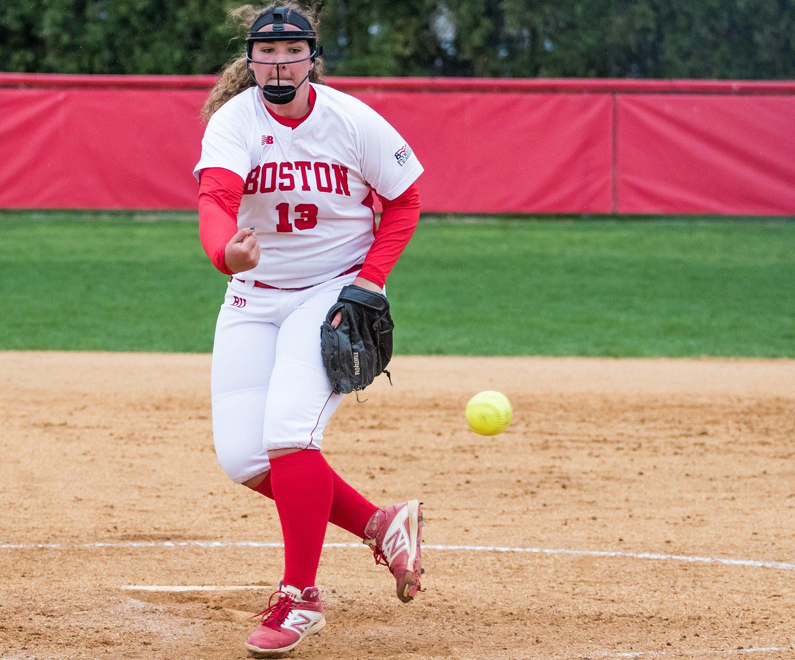 Senior Makinna Akers pitched back-to-back shutouts over the weekend against Lafayette. PHOTO BY JUSTIN HAWK/ DAILY FREE PRESS STAFF