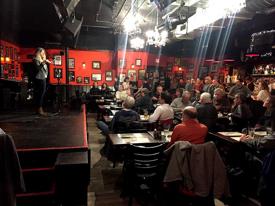 Kate Saenko, a BU computer science professor, speaks at “Science by the Pint” in Somerville on Monday. The event addressed artificial intelligence. PHOTO COURTESY CHRIS ROTA
