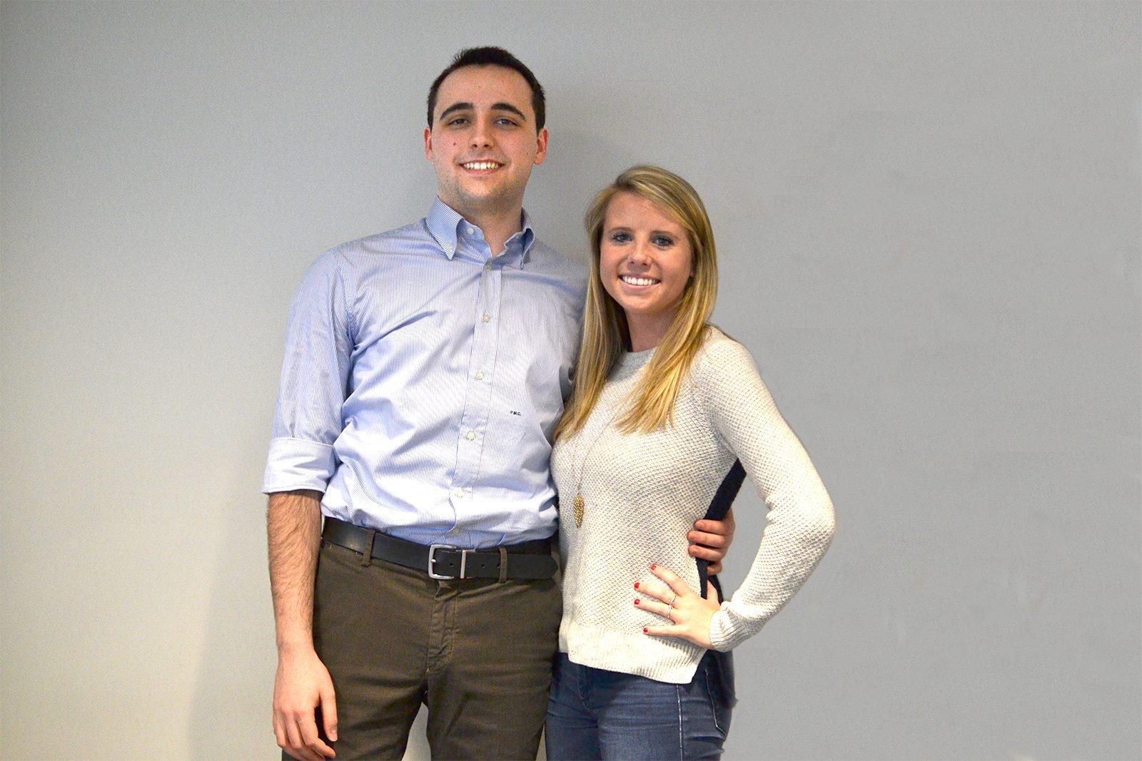 Piergiacomo Cacciamani (left) and SaraAnn Kurkul (right), two members of Your BU, explain their vision if elected to Boston University Student Government's Executive Board. PHOTO BY CHLOE GRINBERG/ DAILY FREE PRESS STAFF