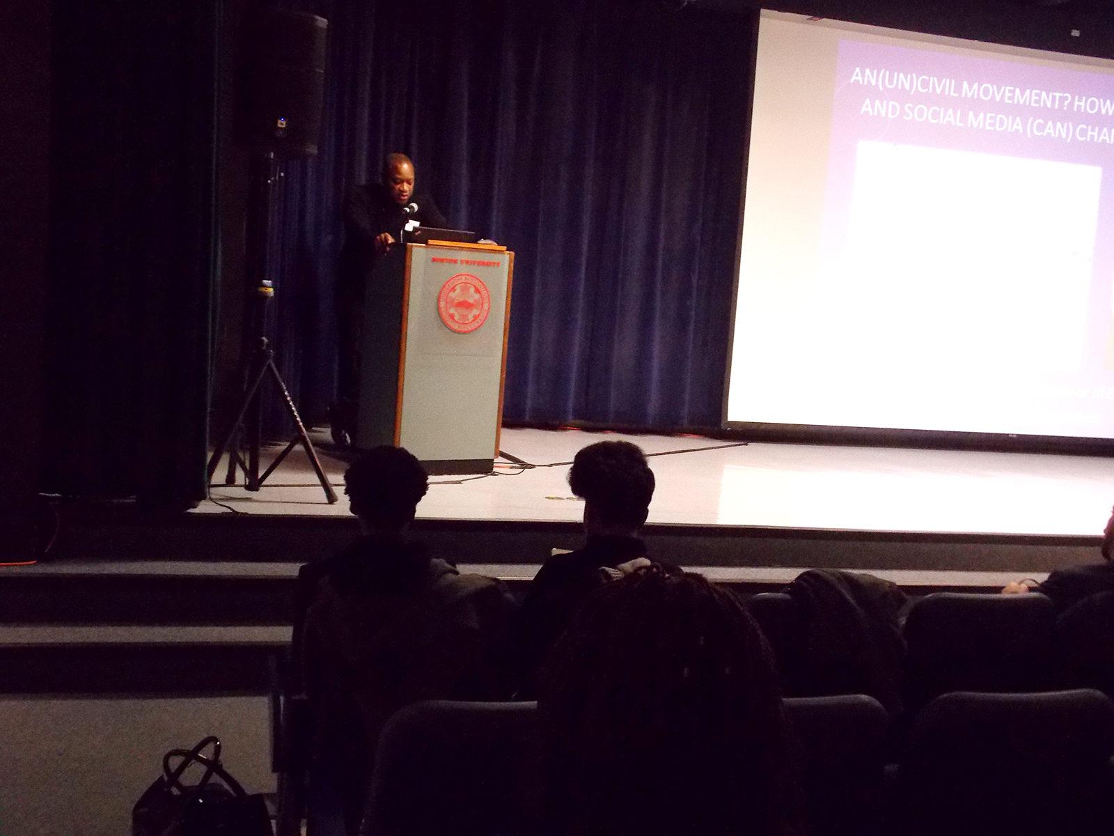 The African-American studies program hosts a symposium on race politics in the digital age Friday afternoon. PHOTO BY ELIZA SHAW/ DAILY FREE PRESS STAFF