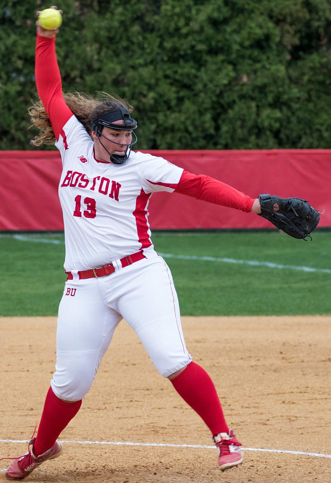 Senior Makinna Akers dominated over the weekend, hurling 21 innings and allowing PHOTO BY JUSTIN HAWK/ DAILY FREE PRESS STAFF