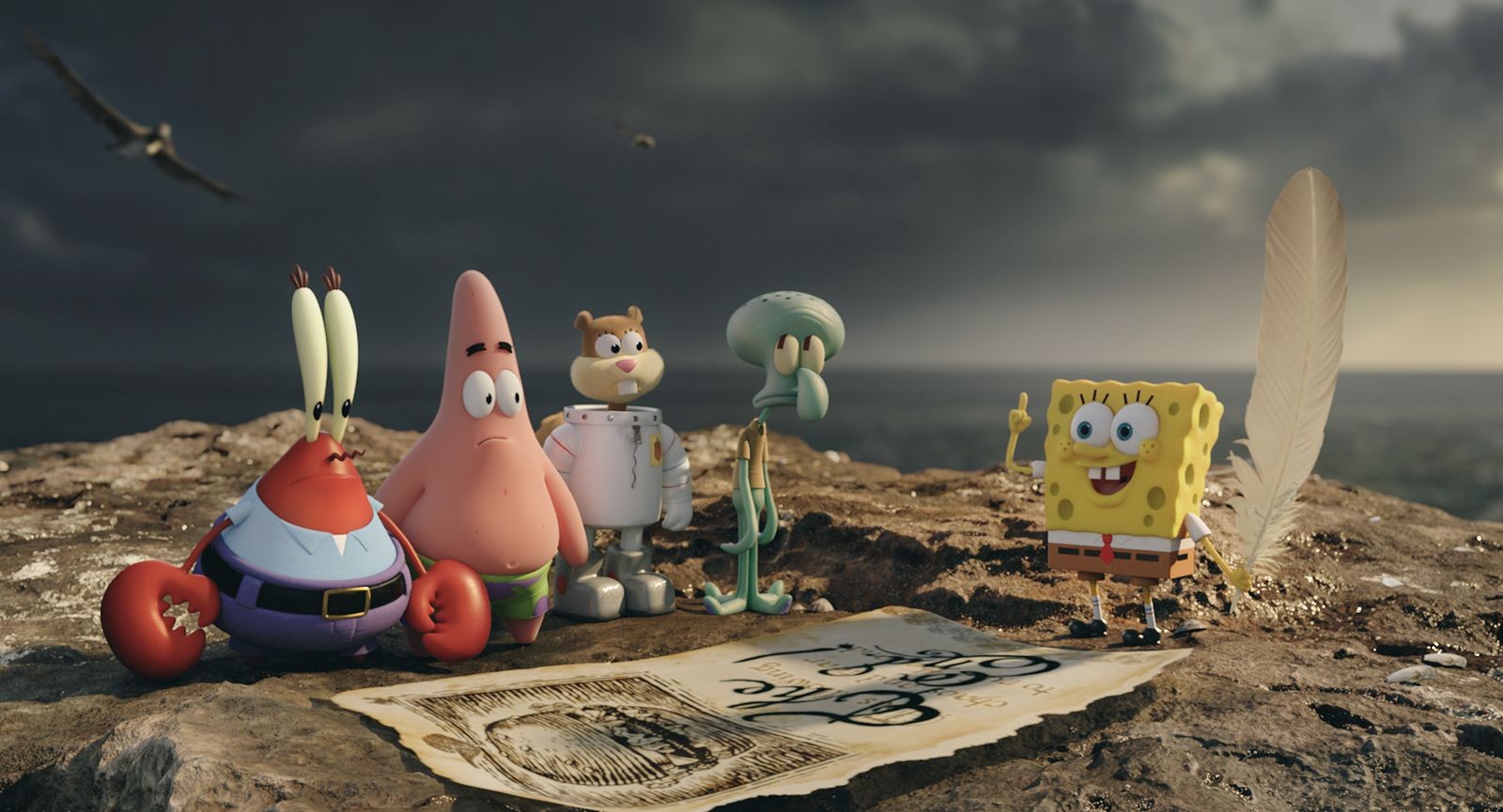 Mr. Krabs, Patrick Star, Sandy Cheeks, Squidward Tentacles and SpongeBob SquarePants in "The SpongeBob Movie: Sponge Out of Water," released Friday. PHOTO COURTESY OF PARAMOUNT PICTURES