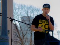 william lex ham speaks at a stop asian hate protest in boston common