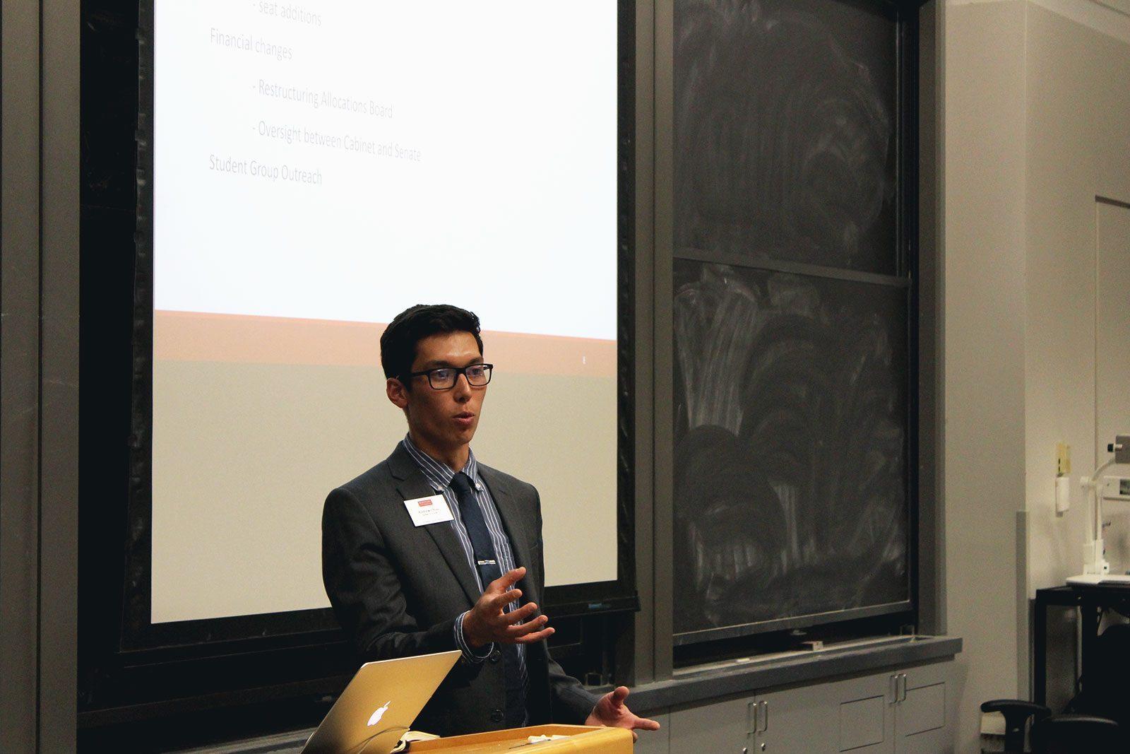 Boston University Student Government Senate Chair Andrew Chiao. RACHEL SHARPLES/ DFP STAFF