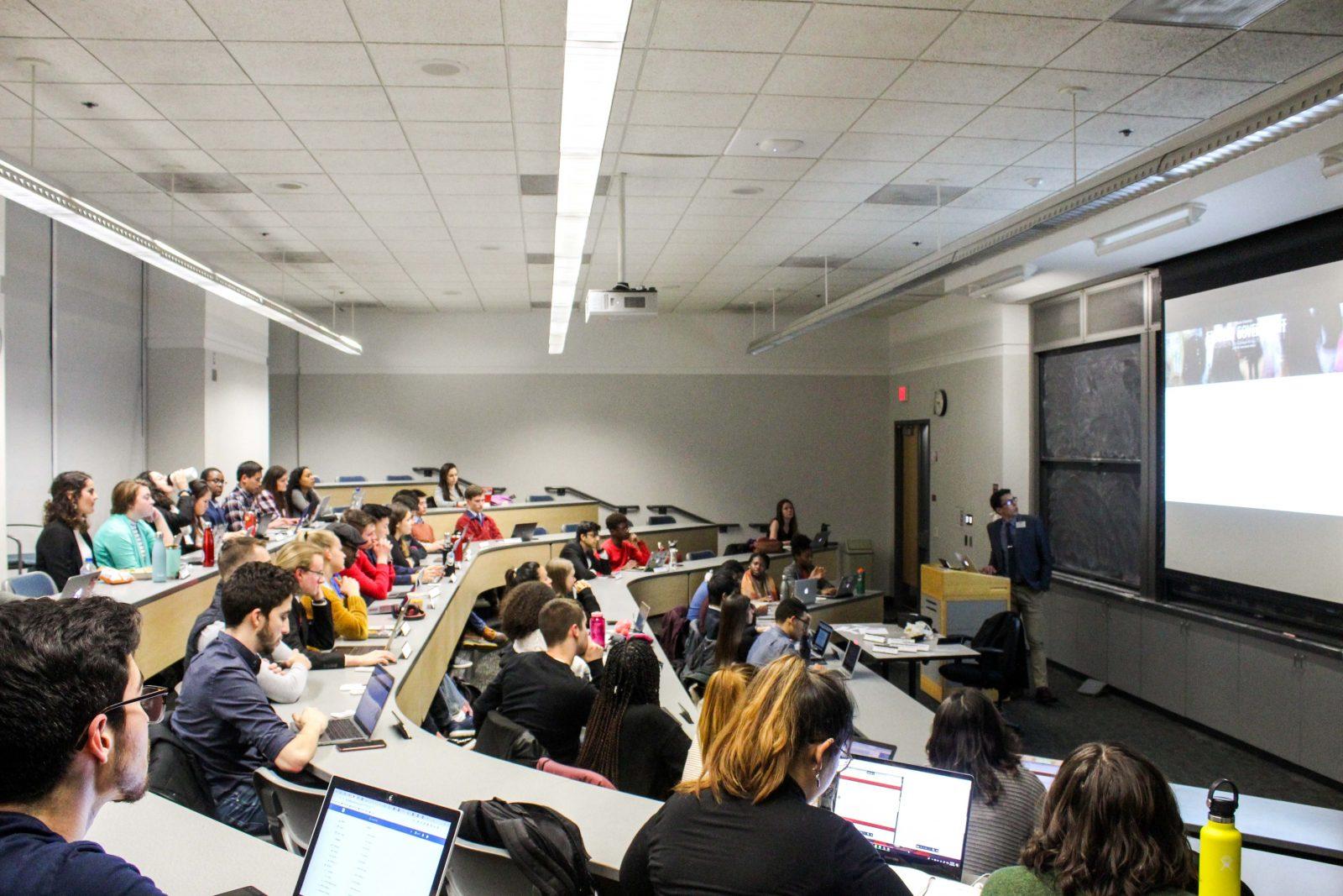 Andrew Chiao, Senate Chair of Boston University's student government, speaks Monday at their weekly meeting. RACHEL SHARPLES/ DAILY FREE PRESS STAFF