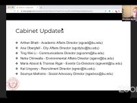 cabinet updates at a boston university student government meeting