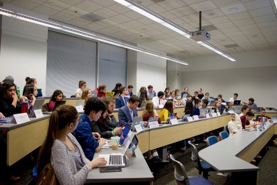 BU Student Government held its final senate meeting Monday in the Photonics building. Photo taken April 20. PHOTO BY ELLEN CLOUSE/DAILY FREE PRESS STAFF