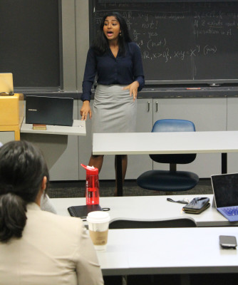 Ramya Babu, CAS '17, gives a presentation about her mental health initiative at the Boston University Student Government Senate meeting Monday. PHOTO BY MADISON GOLDMAN/DAILY FREE PRESS CONTRIBUTOR