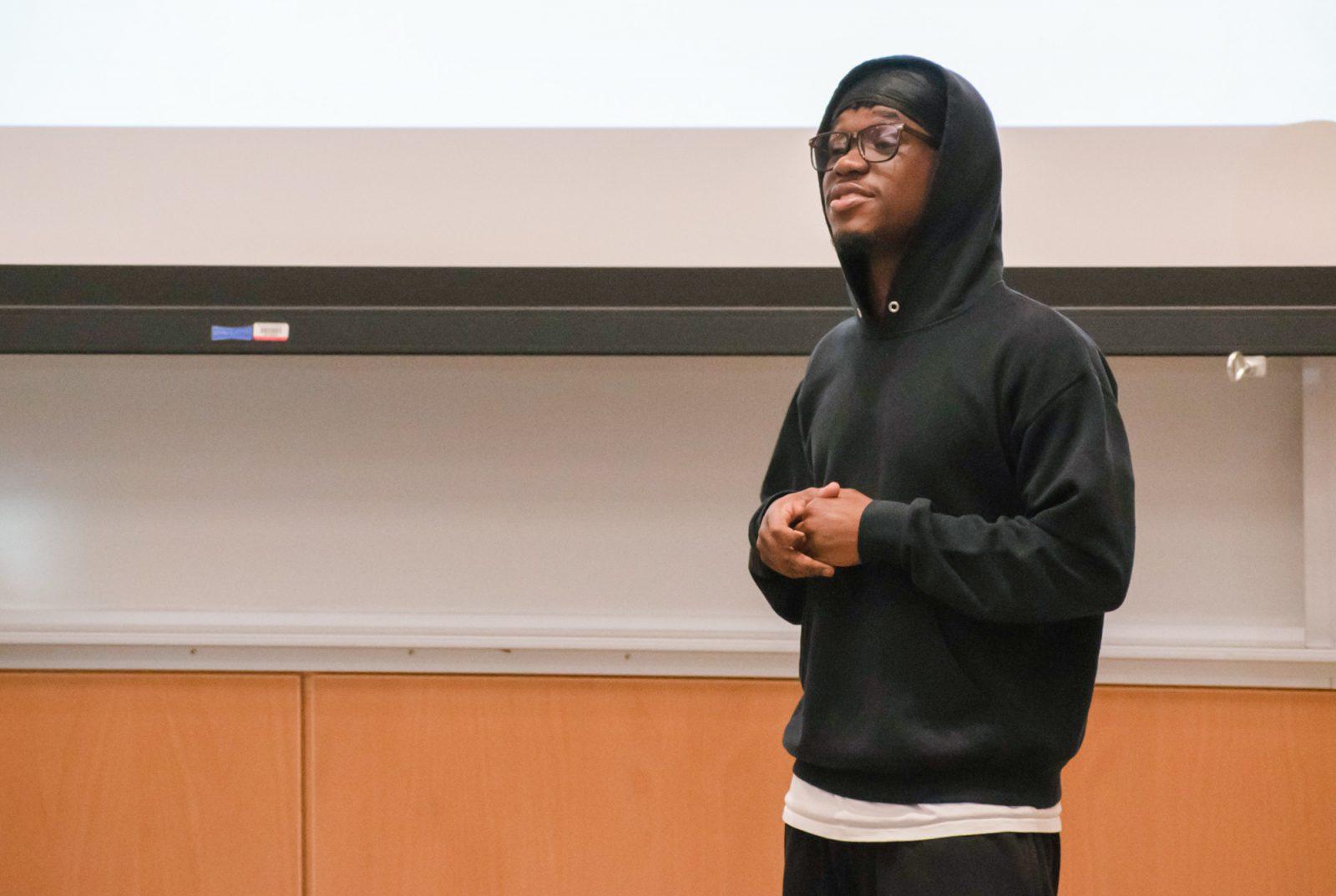 Boston University Student Body President Akwasi Antwi speaks at a Boston University Student Government meeting on Oct. 21. At its meeting on Monday, StuGov approved two funding requests, heard the Semi-Annual Report from the Judicial Advisory Commission and created the Awards and Recognition Committee. JOHN DOWNES/DFP PHOTOGRAPHER