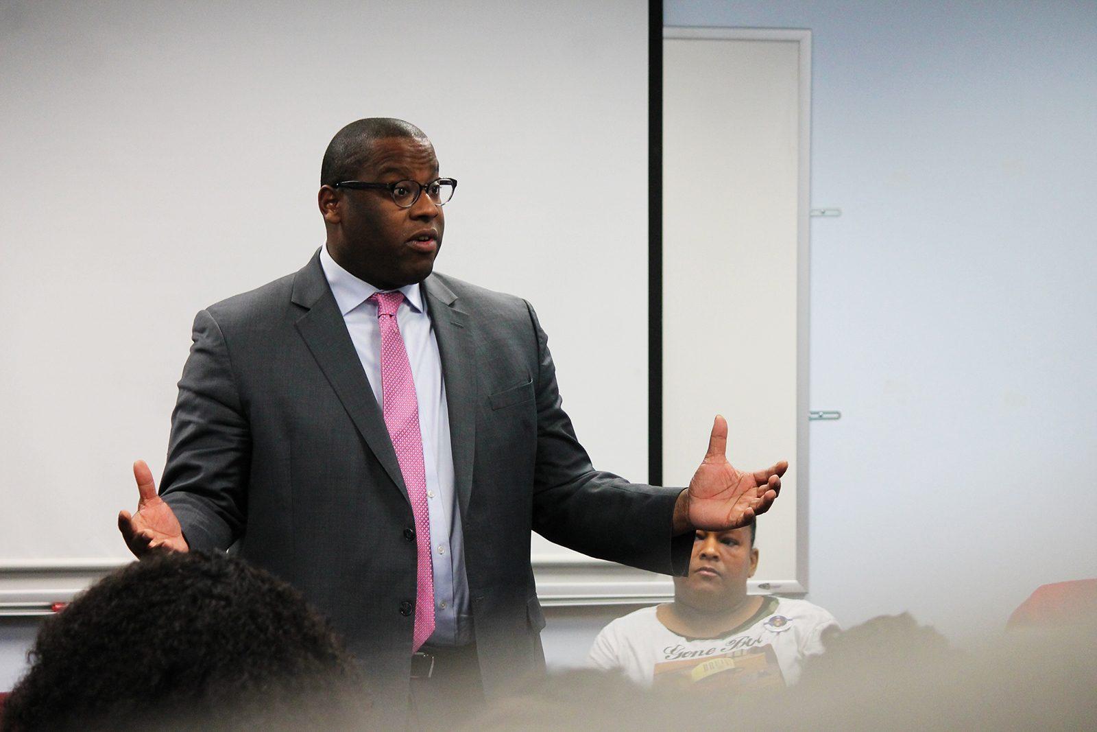Boston City Councilor Tito Jackson proposes the Immigrant Legal Defense Fund for Boston on Wednesday. PHOTO BY ABIGAIL FREEMAN/ DAILY FREE PRESS STAFF