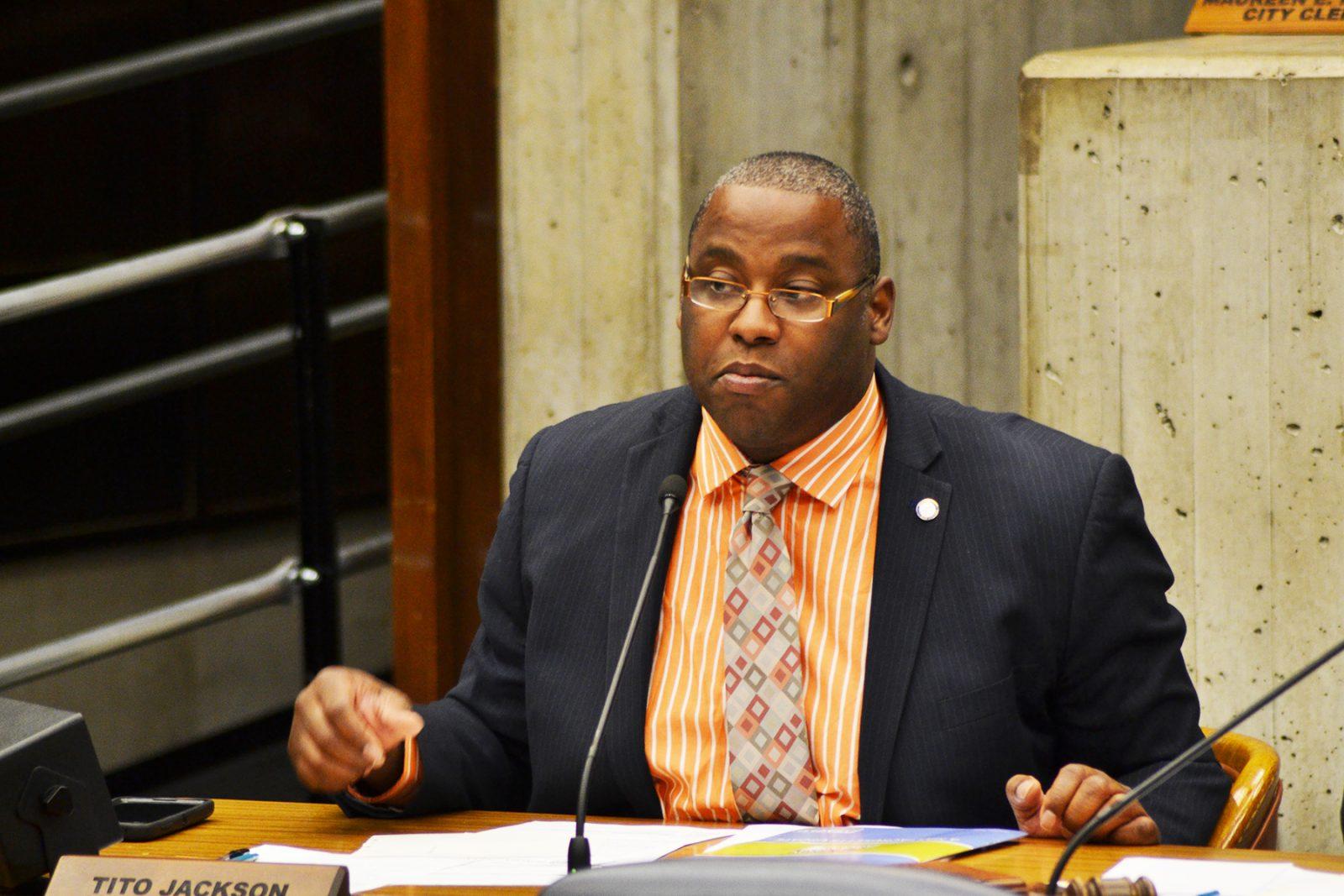 Tito Jackson speaks at a city council meeting last October. The city councilor, who represents District 7, is now running for mayor of Boston. PHOTO BY CHLOE GRINBERG/ DFP FILE PHOTO