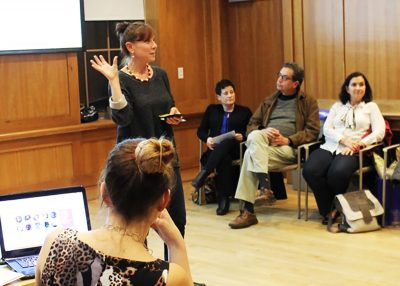 Risa Mednick, executive director of Transition House, describes the 40 Stories concept to the audience at the Women and Words event hosted by the Cambridge Commission on the Status of Women. PHOTO COURTESY PHYLLIS BRETHOLTZ