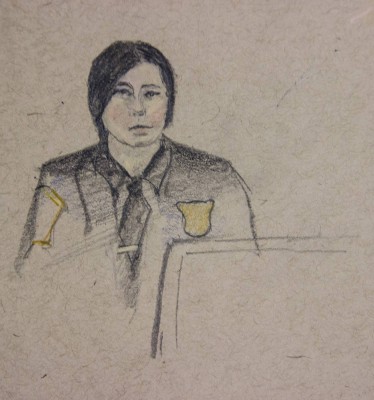 Boston Police Officer Lauren Woods testified in court Thursday about her efforts to save Boston University student Lingzi Lu's life. ILLUSTRATION BY COURTNEY DUTRA/DAILY FREE PRESS STAFF