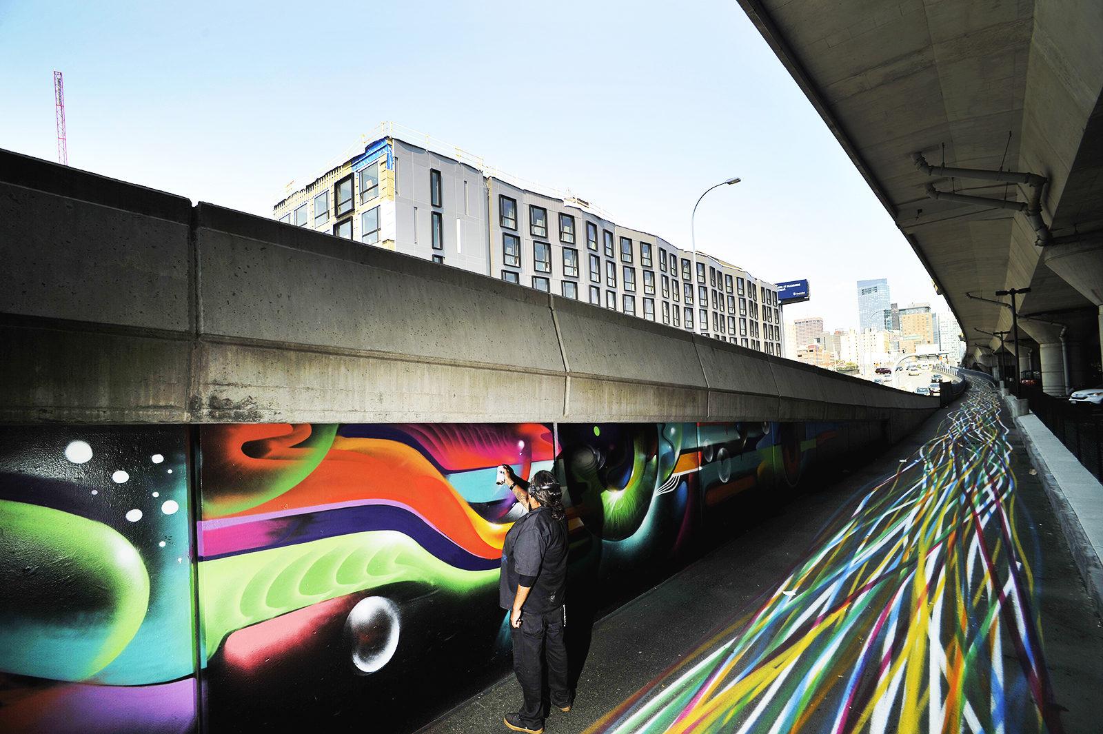 Underground at Ink Block in South Boston has its grand opening Saturday at 90 Traveler St., featuring boardwalks, bicycle paths and large murals in the expansive park. PHOTO COURTESY JOE PREZIOSO AND UNDERGROUND INK BLOCK