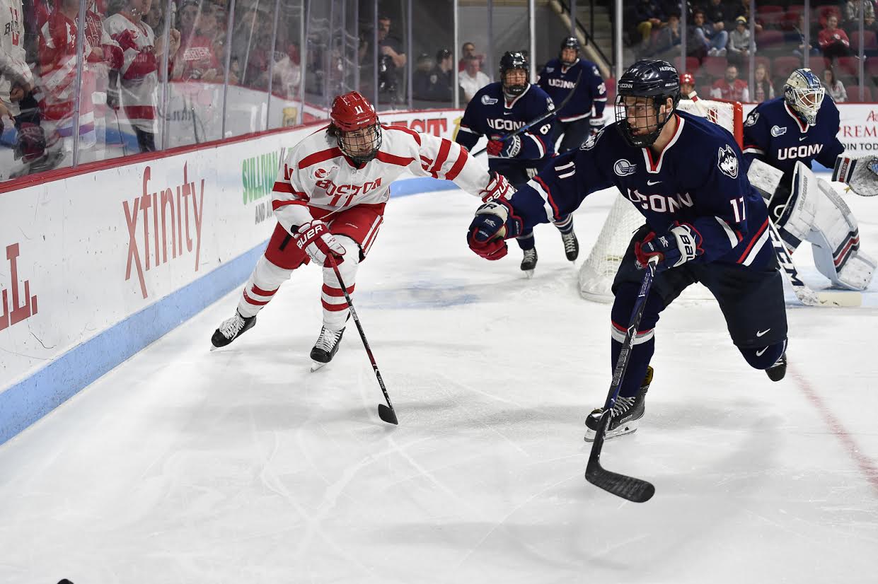 Sophomore forward Patrick Curry scores his first two goals of the season, both during five-on-five. PHOTO BY MADDIE MALHOTRA/ DAILY FREE PRESS STAFF