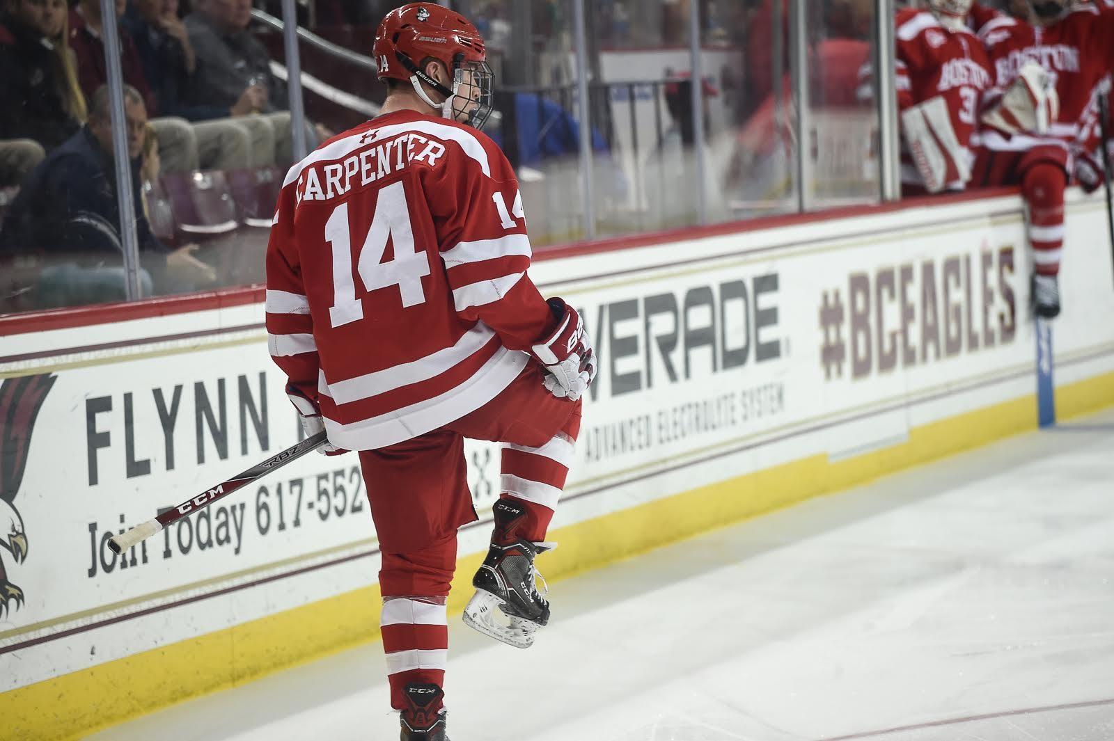 Junior forward Bobo Carpenter and the Terriers will be back in action Saturday when they take on Providence College. PHOTO BY MADDIE MALHOTRA/ DAILY FREE PRESS STAFF