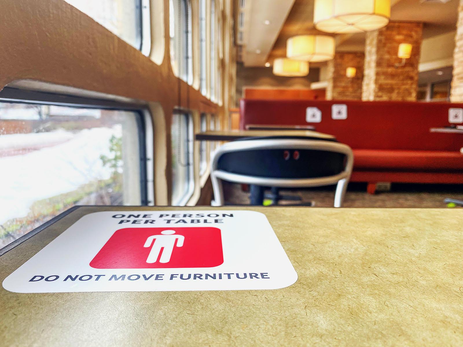 Boston University removed household seating in dining halls last week, meaning students must now sit at one-person tables. CAROLYN MOONEY/ DAILY FREE PRESS STAFF