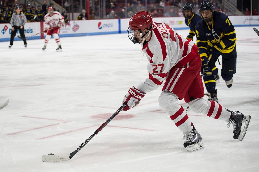 Freshman forward Brady Tkachuk leads the Terriers in assists this season.  PHOTO BY MADDIE MALHOTRA/ DAILY FREE PRESS STAFF