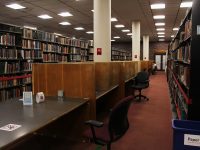 Desks in Mugar Memorial Library at Boston University
