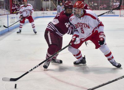 Freshman forward Kieffer Bellows had three shots on goal. PHOTO BY MADDIE MALHOTRA/ DAILY FREE PRESS STAFF 