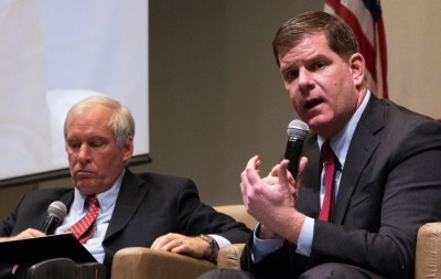 Boston Mayor Martin Walsh speaks at the “Municipal Strategies for Financial Empowerment” public forum Sunday at the Campus Center of the University of Massachusetts Boston. PHOTO BY OLIVIA NADEL/DAILY FREE PRESS STAFF 