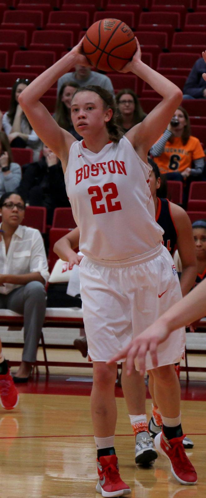 Senior Corrine Williams and the Terriers will turn their attention to Harvard for a Tuesday night day on the road, PHOTO BY BRITTANY CHANG/ DAILY FREE PRESS STAFF