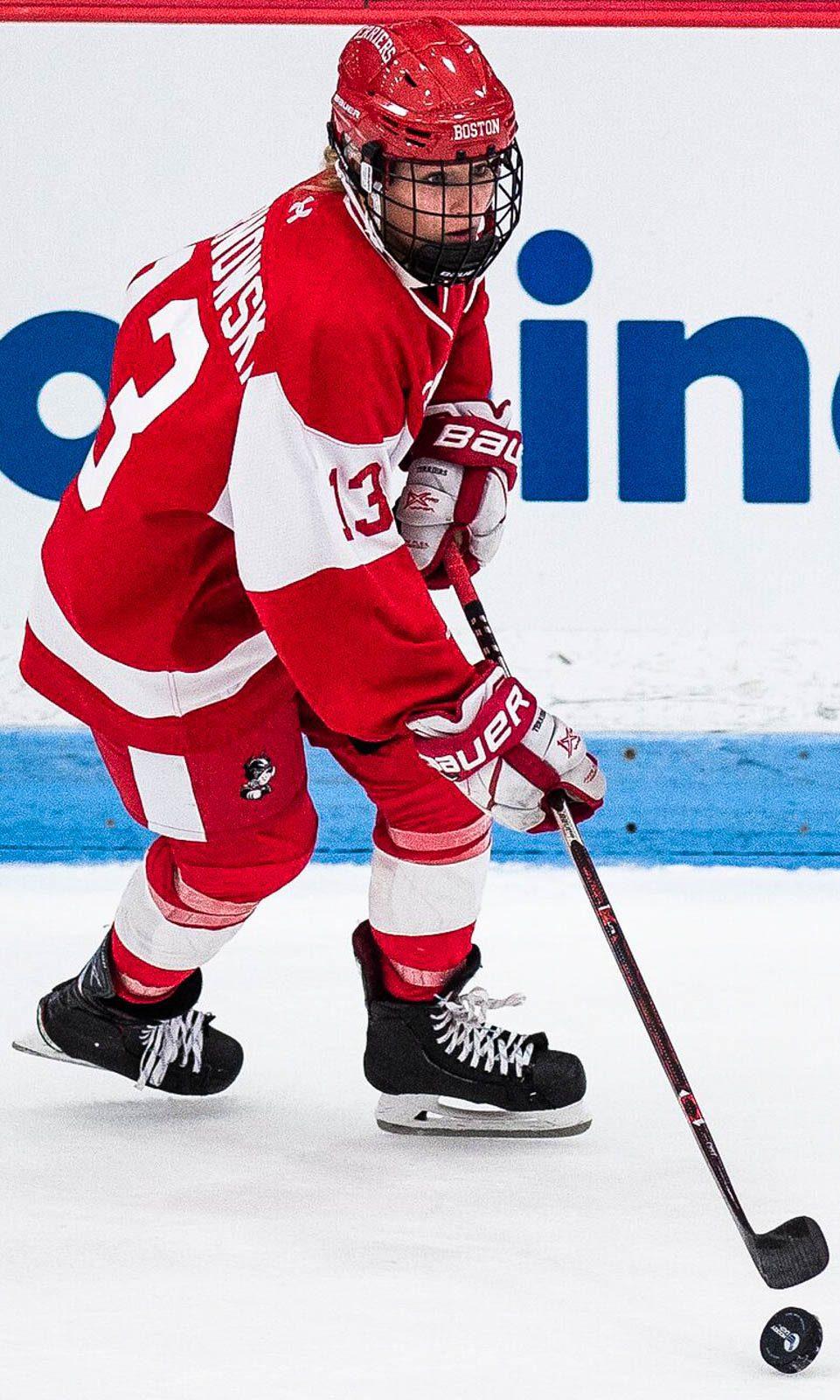 Junior forward and tri-captain Natasza Tarnowski in an Oct. 5 game against Northeastern University. MADDIE MALHOTRA/ DAILY FREE PRESS STAFF