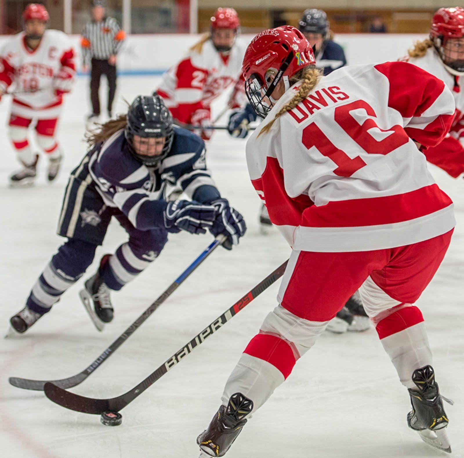 Sammy Davis, pictured above, scored two goals against the University of New Hampshire Saturday afternoon. MAISIE MANSFIELD-GREENWALD/ DAILY FREE PRESS STAFF 
