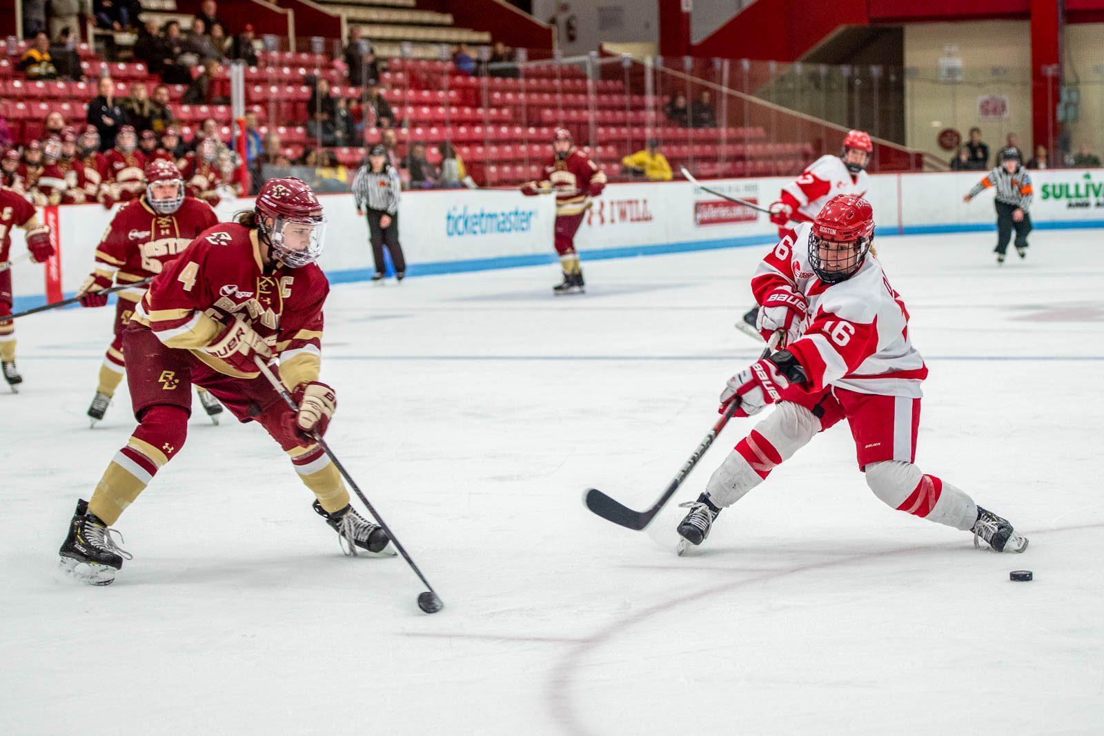 Redshirt junior forward Sammy Davis in a game against Boston College Saturday. Davis returned to play this winter after missing the 2017–18 season due to an injury. MAISIE MANSFIELD-GREENWALD/ DAILY FREE PRESS STAFF