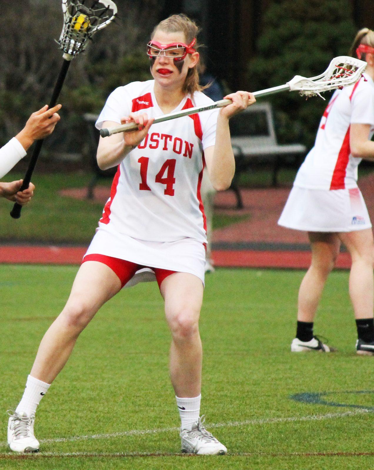 Kelly Mathews was one of three Terriers to score 2 goals, as BU's offense woke up in its overtime triumph over Fairfield. PHOTO BY ABIGAIL FREEMAN/ DAILY FREE PRESS STAFF