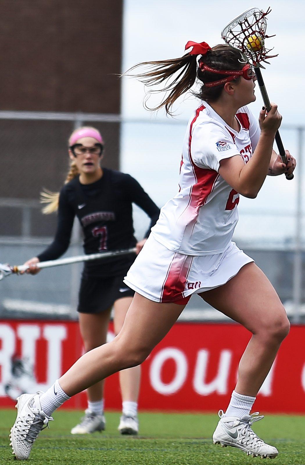 Senior attack Elisabeth Jayne was drafted by the Boston Storm of the United Women's Lacrosse League. PHOTO BY MADDIE MALHOTRA/ DAILY FREE PRESS STAFF